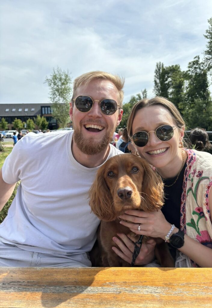 Daniel Fiona and Jasper the dog on a sunny day